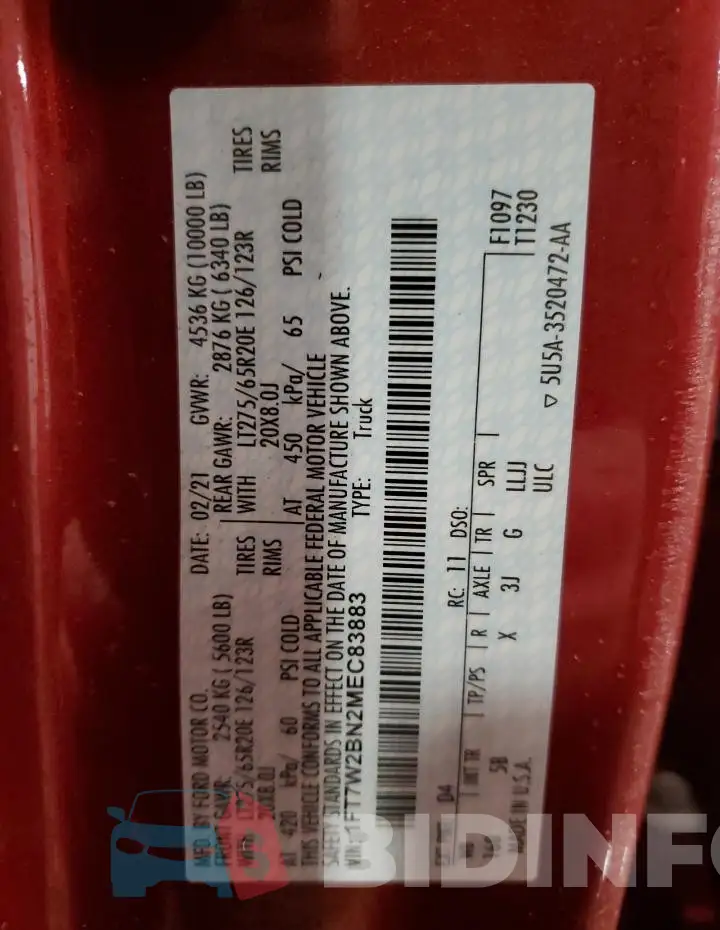 1FT7W2BN2MEC83883 Photo# 12