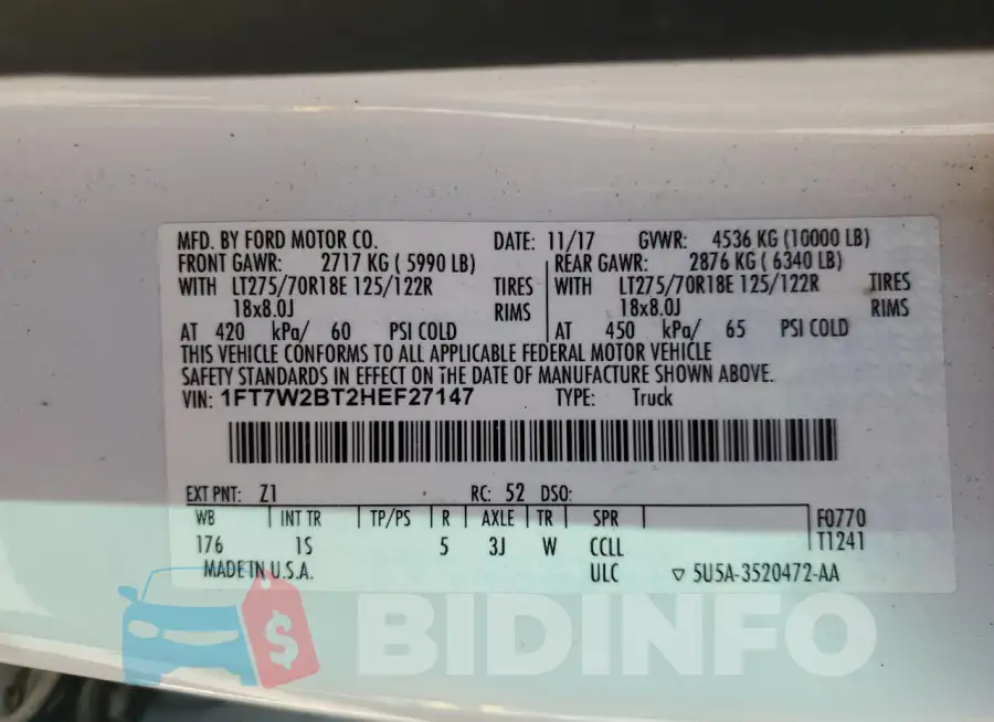 1FT7W2BT2HEF27147 Photo# 12