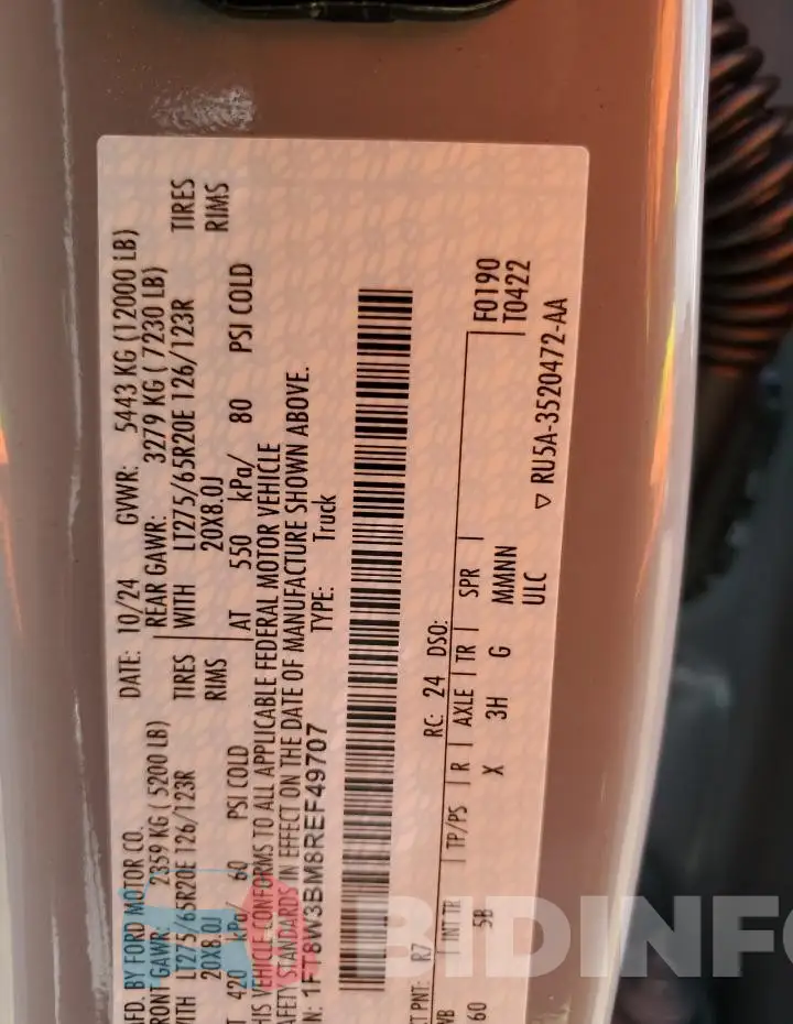 1FT8W3BM8REF49707 Photo# 12