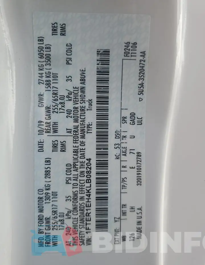 1FTER1EH4KLB08204 Photo# 12