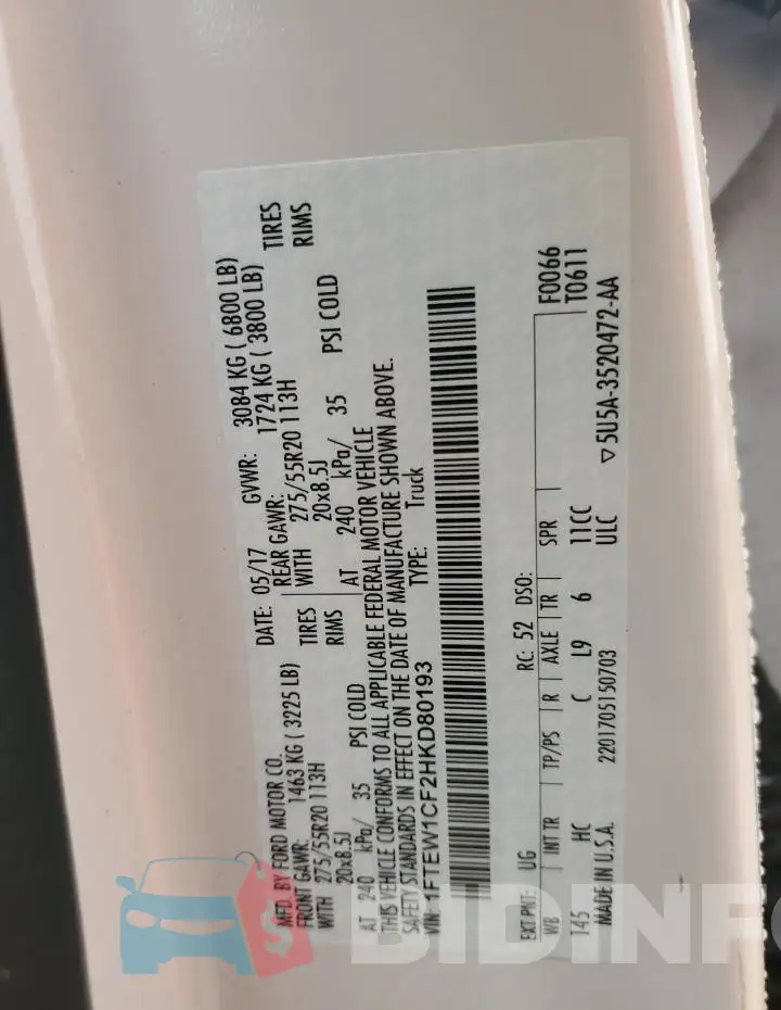 1FTEW1CF2HKD80193 Photo# 13