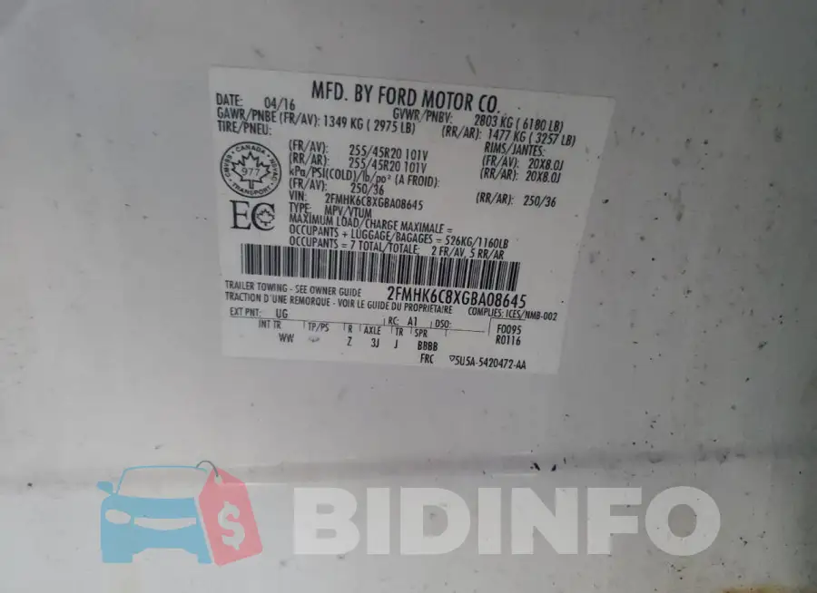 2FMHK6C8XGBA08645 Photo# 12