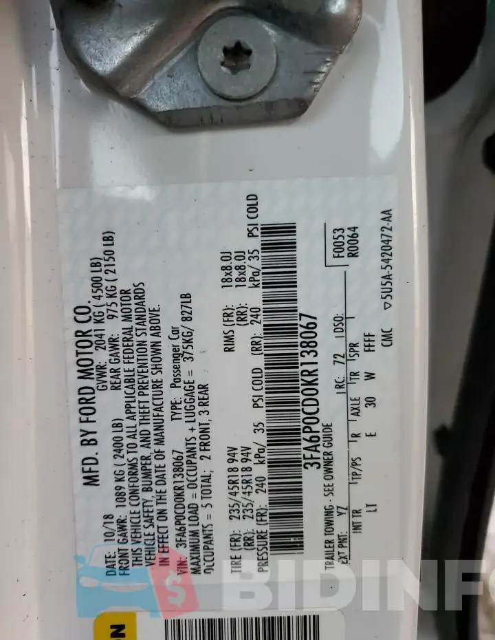3FA6P0CD0KR138067 Photo# 12