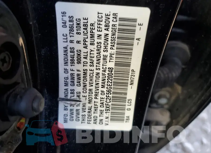 19XFC2F56GE220048 Photo# 12