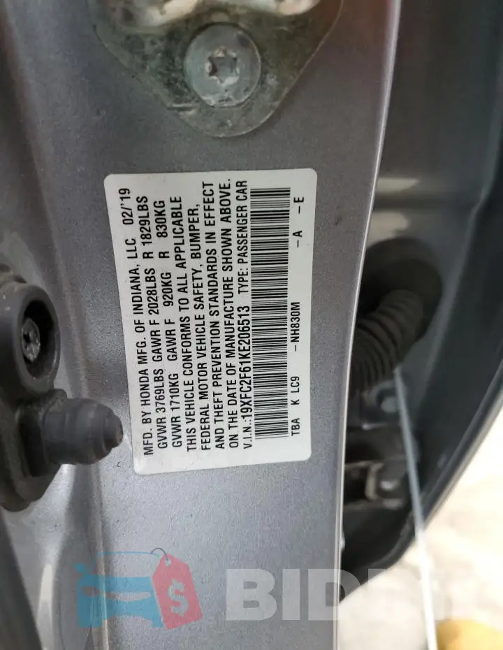 19XFC2F61KE206513 Photo# 12