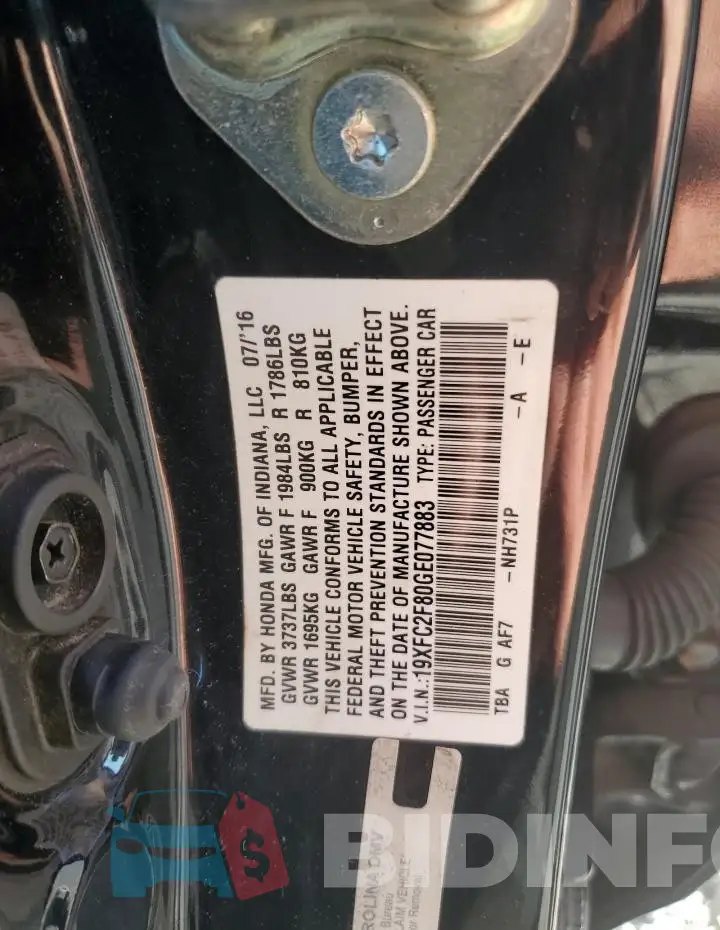 19XFC2F80GE077883 Photo# 12