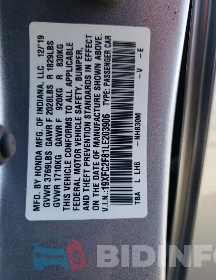 19XFC2F81LE203906 Photo# 12