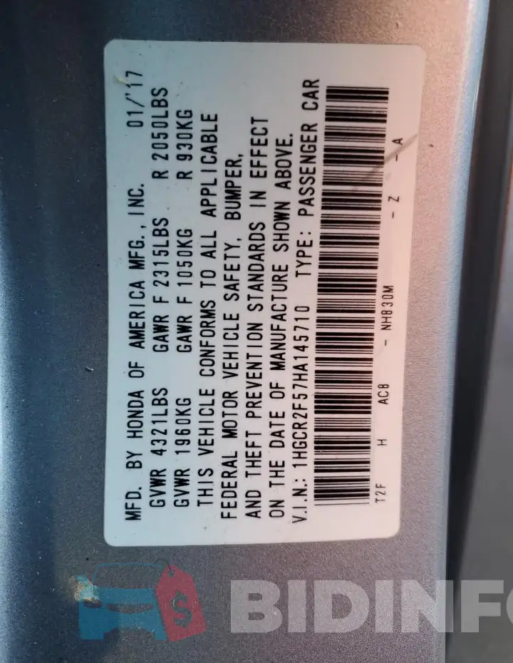 1HGCR2F57HA145710 Photo# 12