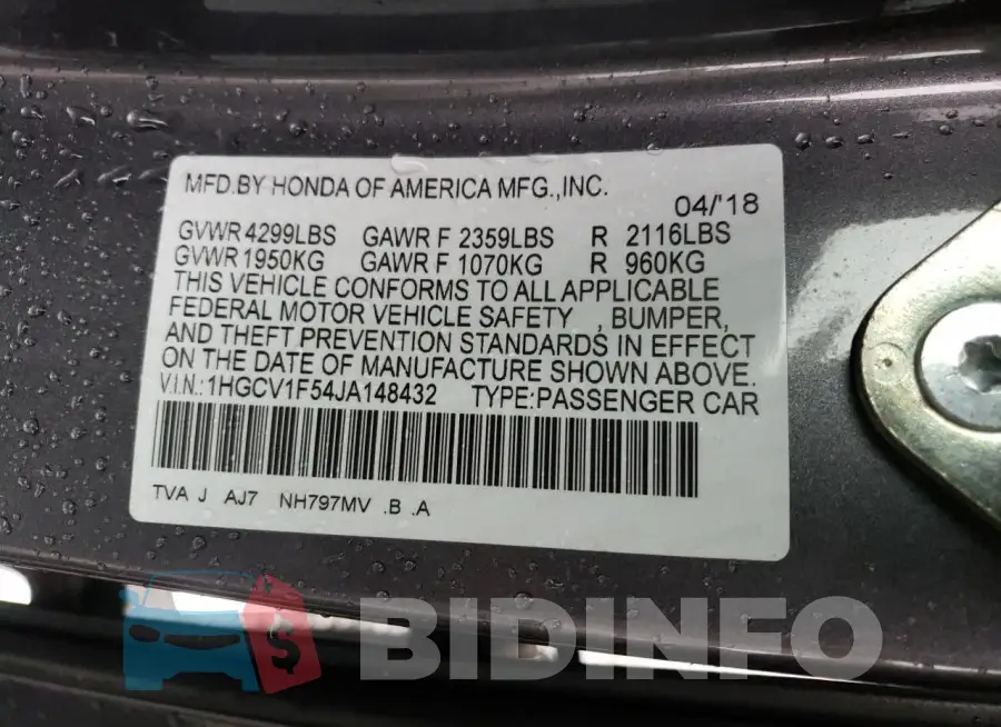 1HGCV1F54JA148432 Photo# 13