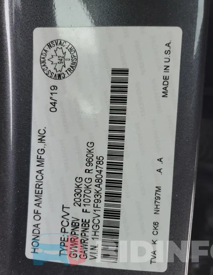 1HGCV1F93KA804785 Photo# 13