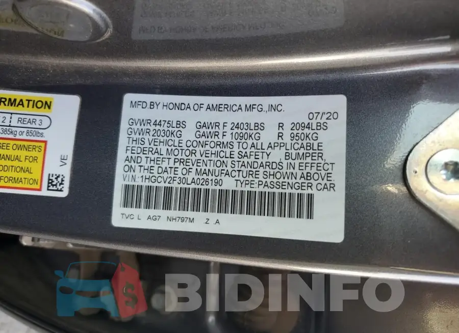 1HGCV2F30LA026190 Photo# 12