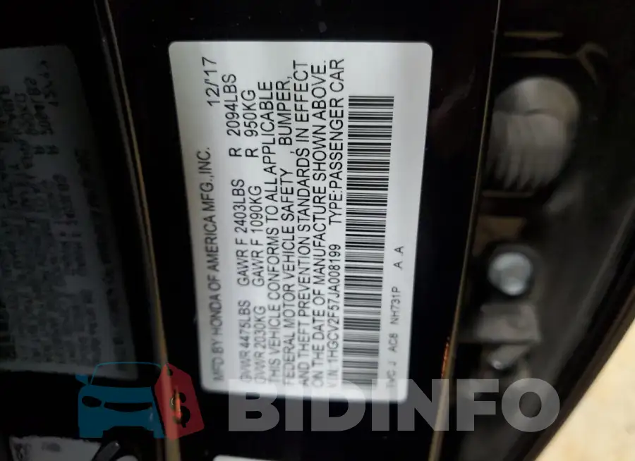 1HGCV2F57JA008199 Photo# 12