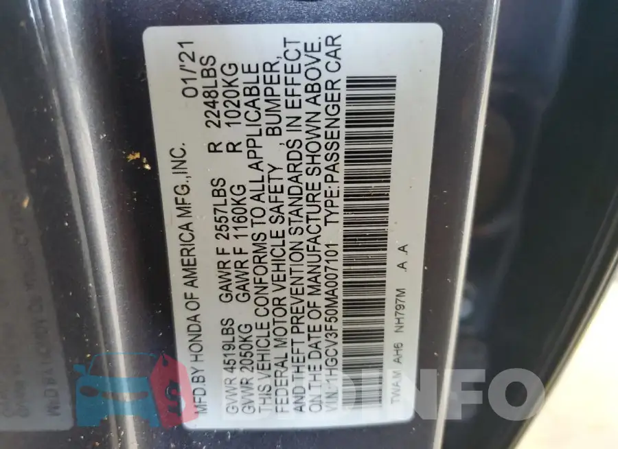 1HGCV3F50MA007101 Photo# 12