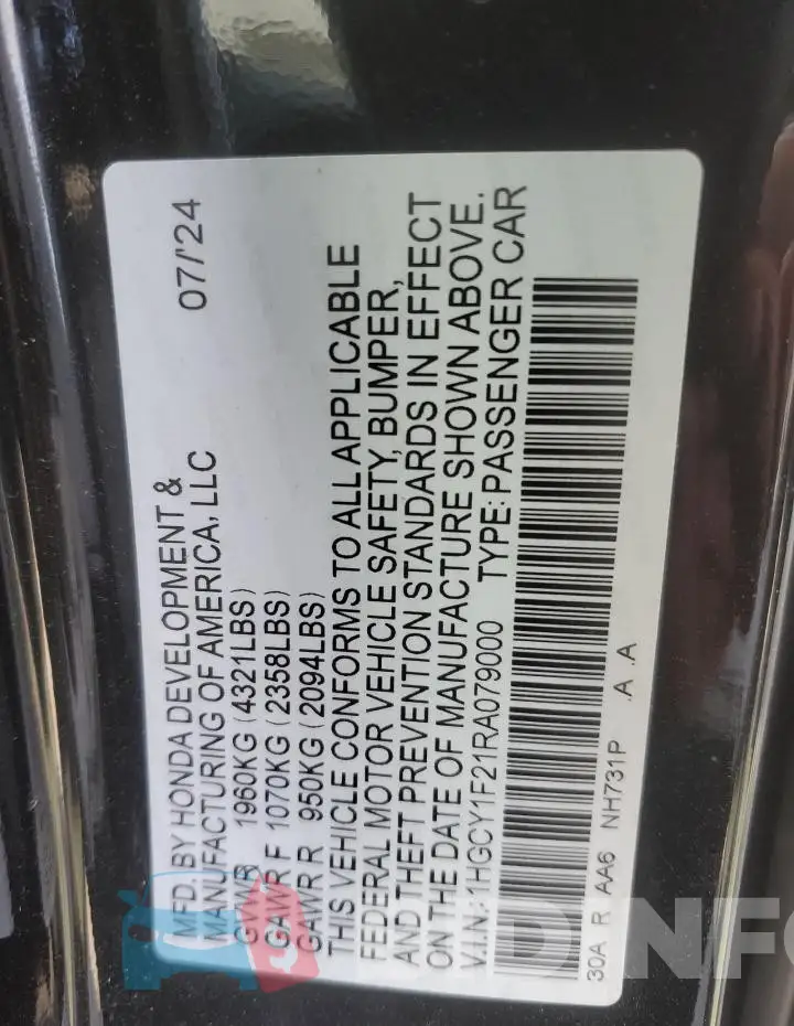 1HGCY1F21RA079000 Photo# 13