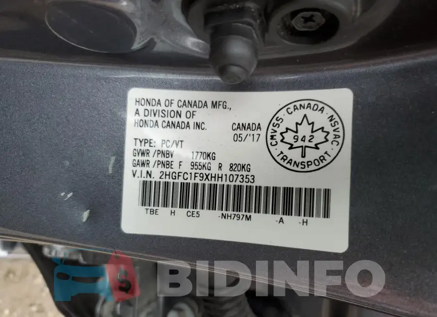 2HGFC1F9XHH107353 Photo# 12