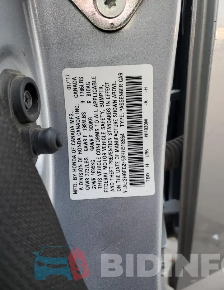 2HGFC2F53HH518564 Photo# 13