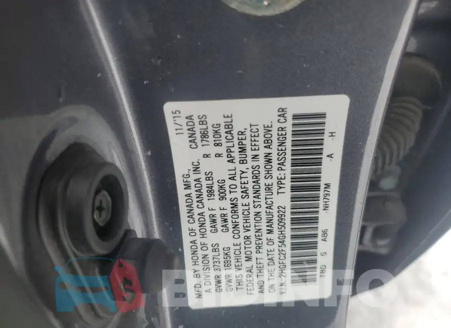 2HGFC2F54GH509922 Photo# 12