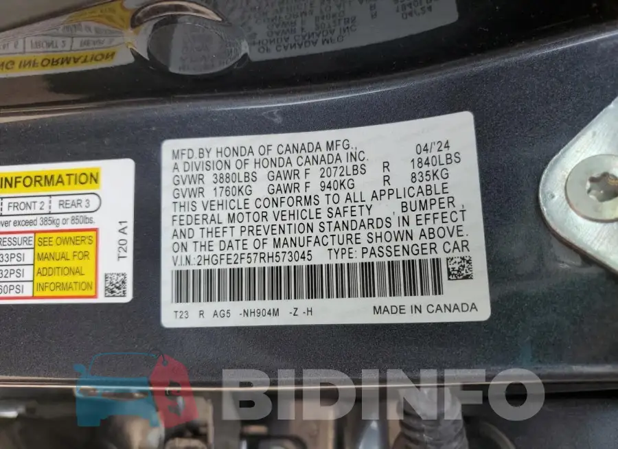 2HGFE2F57RH573045 Photo# 13