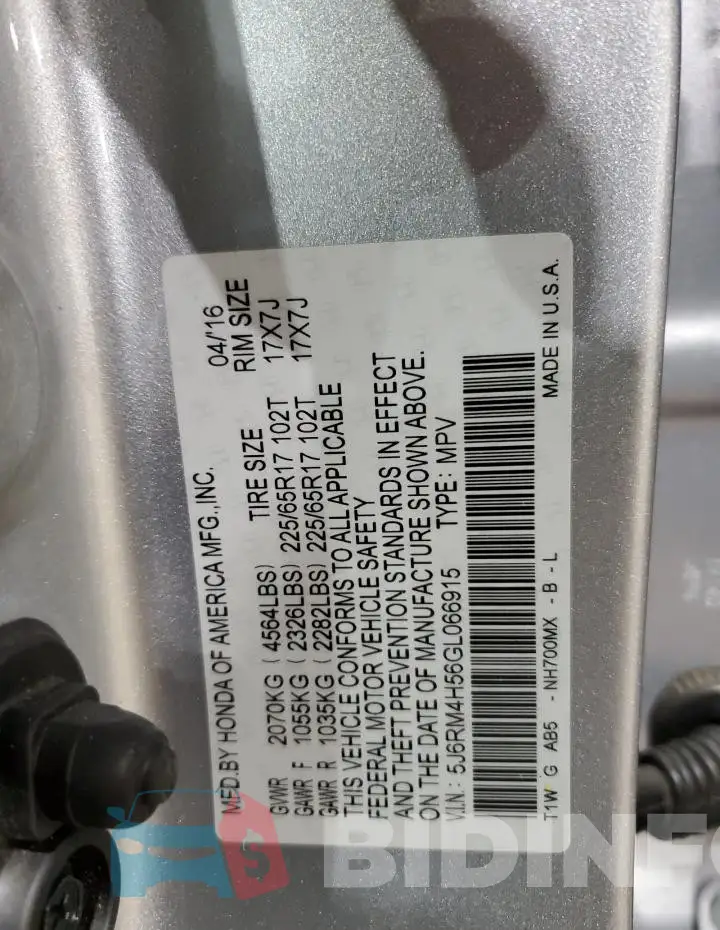 5J6RM4H56GL066915 Photo# 13