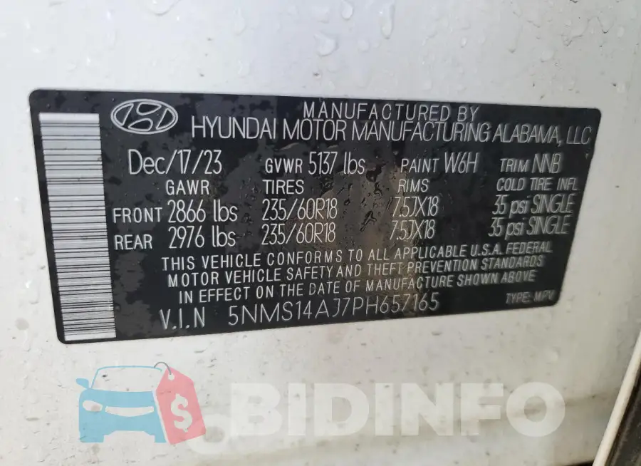 5NMS14AJ7PH657165 Photo# 14