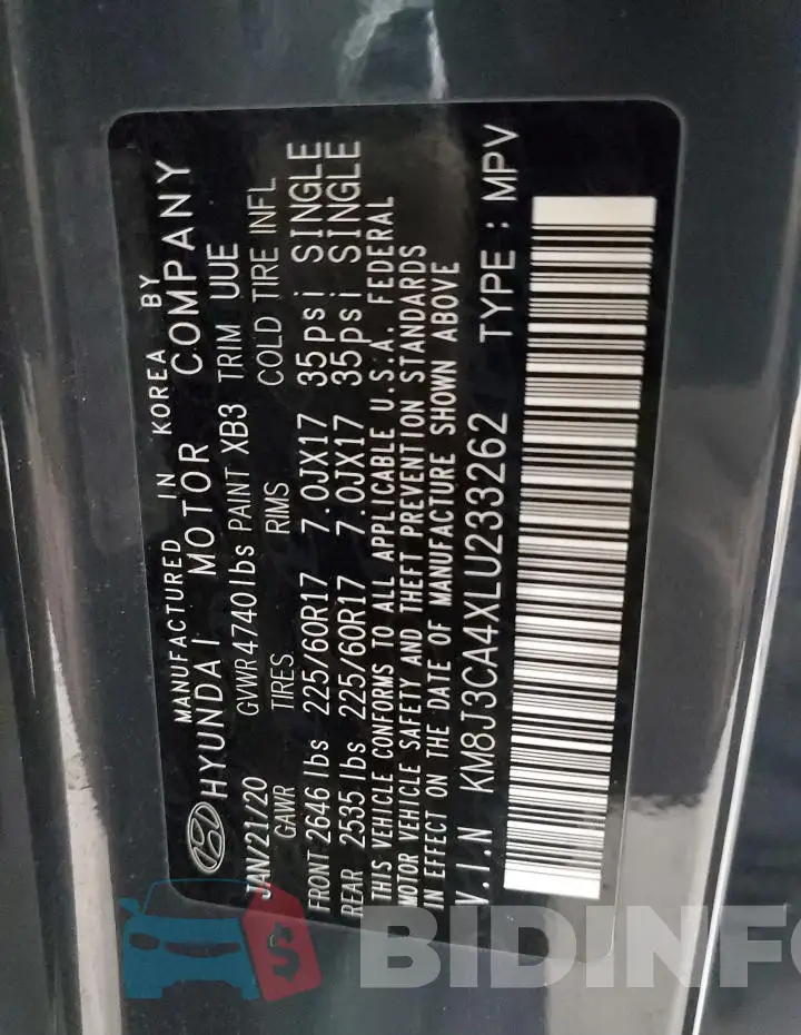 KM8J3CA4XLU233262 Photo# 14