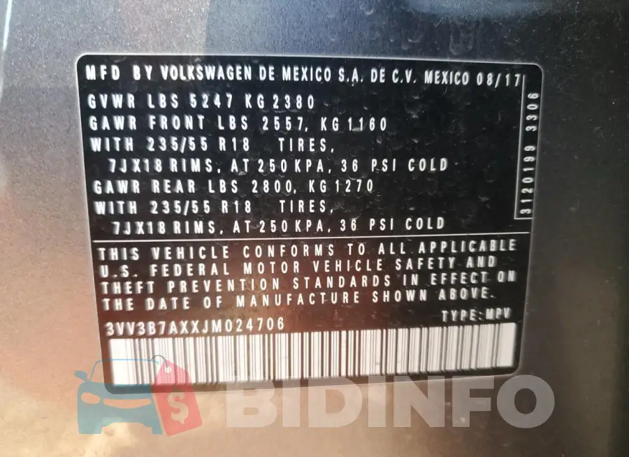 3VV3B7AXXJM024706 Photo# 14