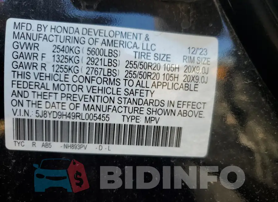 5J8YD9H49RL005455 Photo# 13