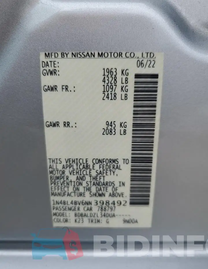 1N4BL4BV6NN398492 Photo# 12