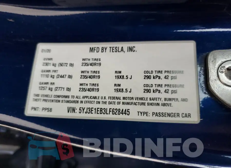 5YJ3E1EB3LF628445 Photo# 12
