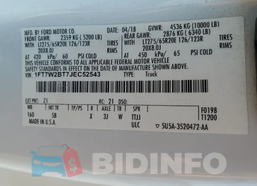 1FT7W2BT7JEC52543 Photo# 13