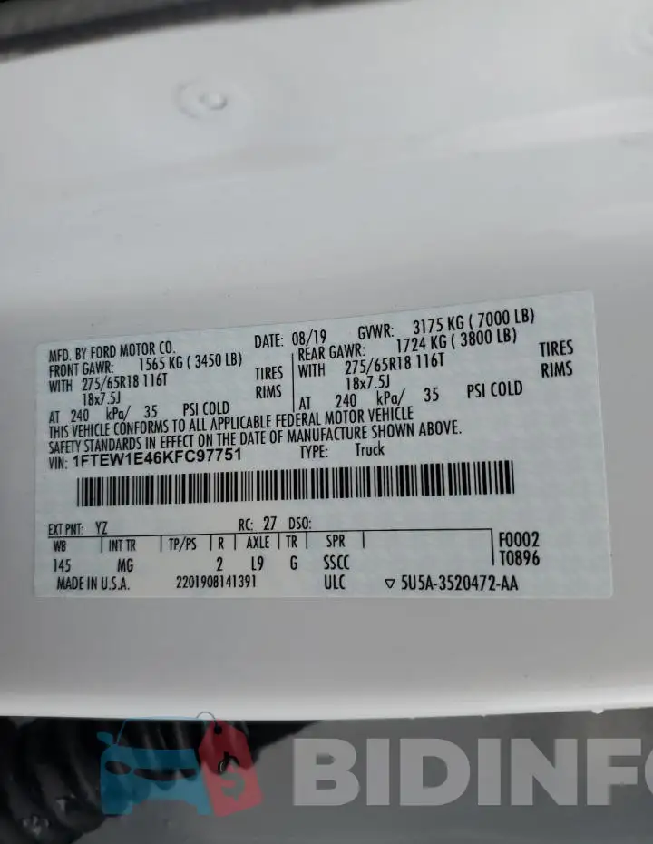 1FTEW1E46KFC97751 Photo# 13
