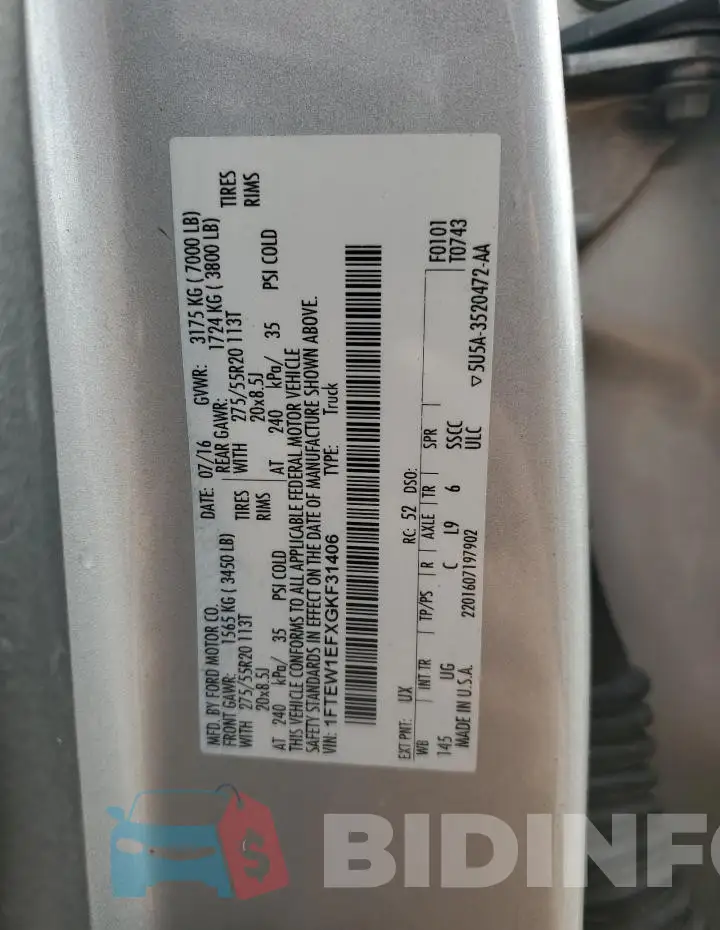 1FTEW1EFXGKF31406 Photo# 12