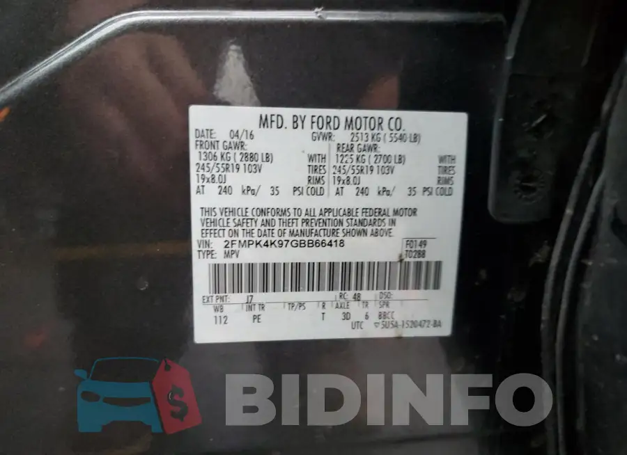 2FMPK4K97GBB66418 Photo# 12