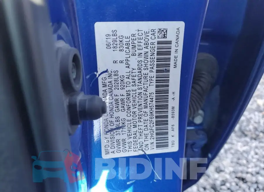 2HGFC2F69KH574475 Photo# 12