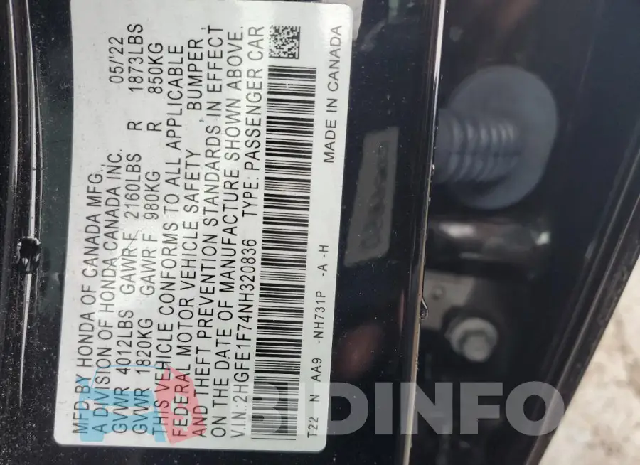 2HGFE1F74NH320836 Photo# 12