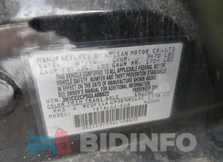 3N1CE2CP5GL408822 Photo# 12