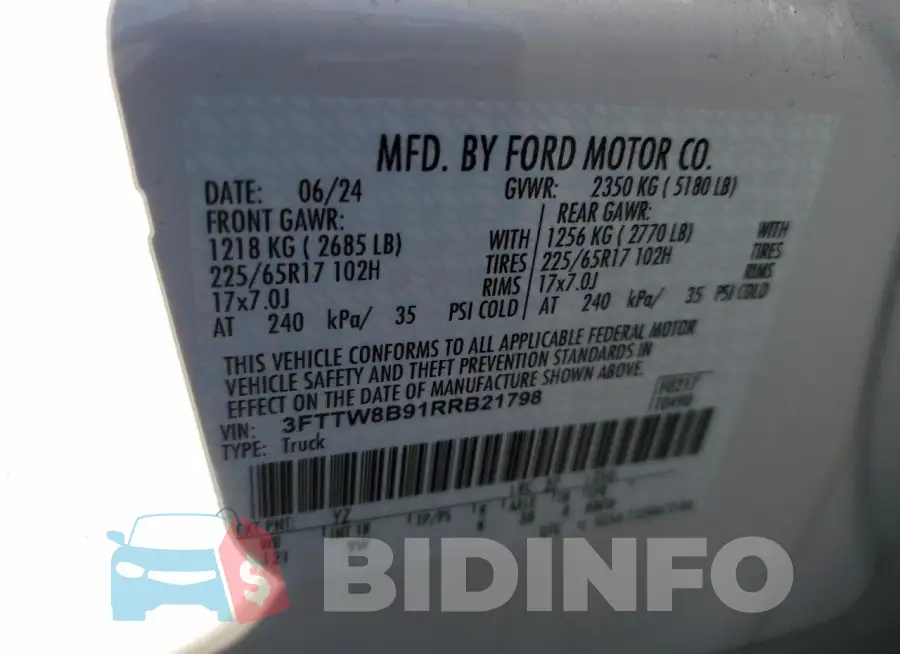 3FTTW8B91RRB21798 Photo# 12