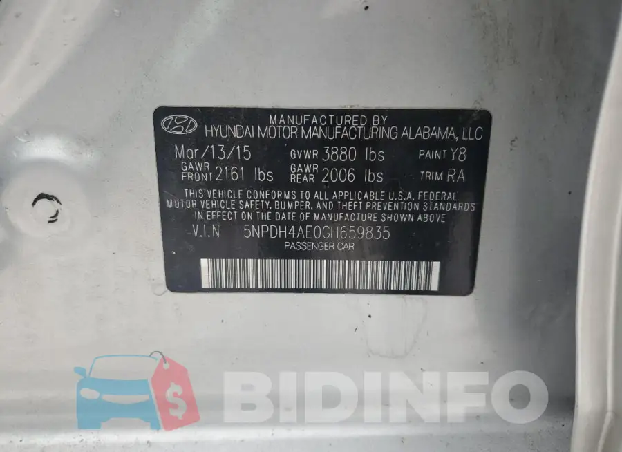 5NPDH4AE0GH659835 Photo# 12