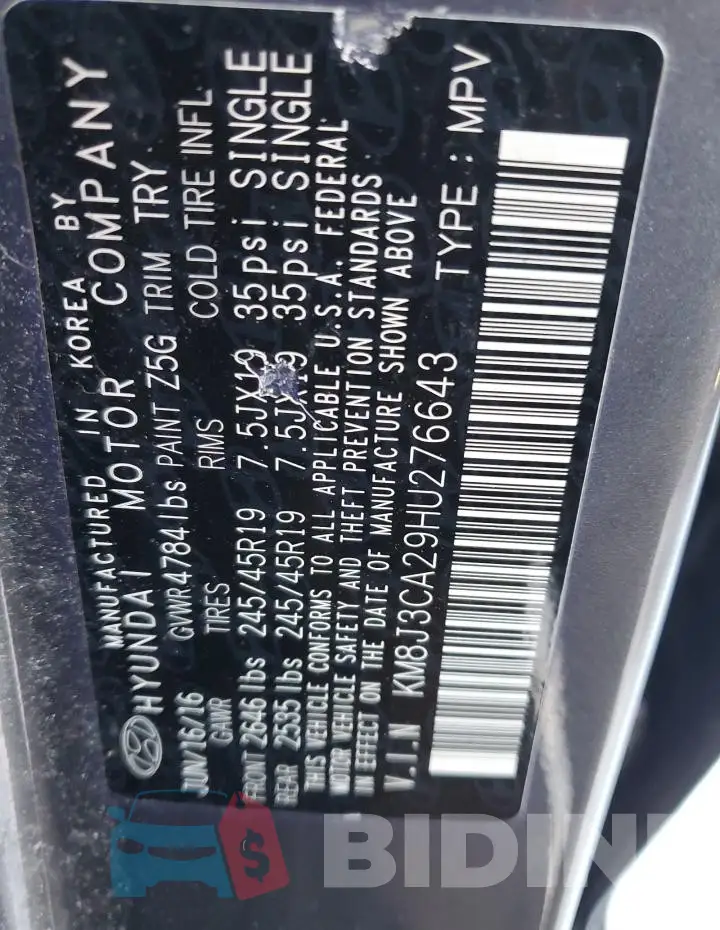 KM8J3CA29HU276643 Photo# 13