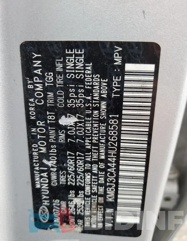 KM8J3CA44HU268581 Photo# 13