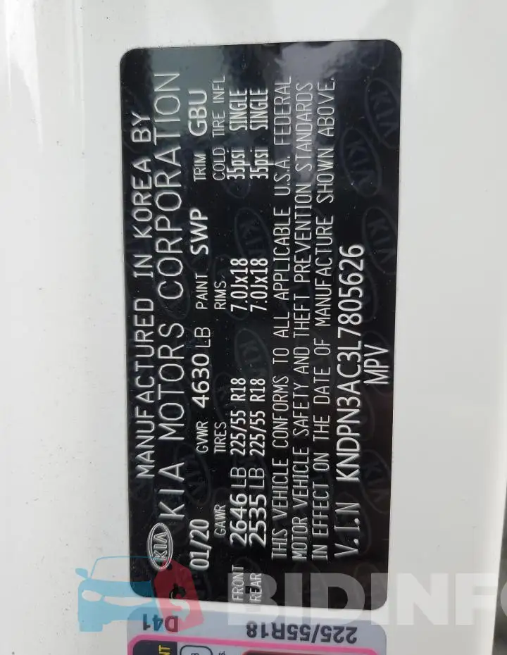 KNDPN3AC3L7805626 Photo# 14