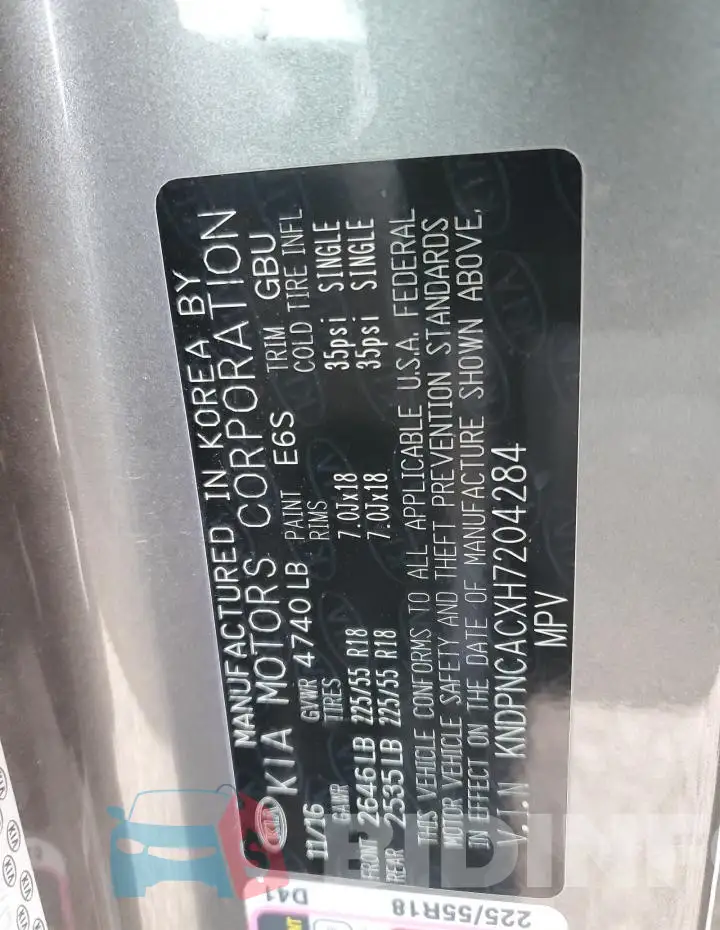 KNDPNCACXH7204284 Photo# 13