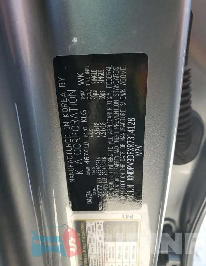 KNDPV3DFXR7314128 Photo# 13