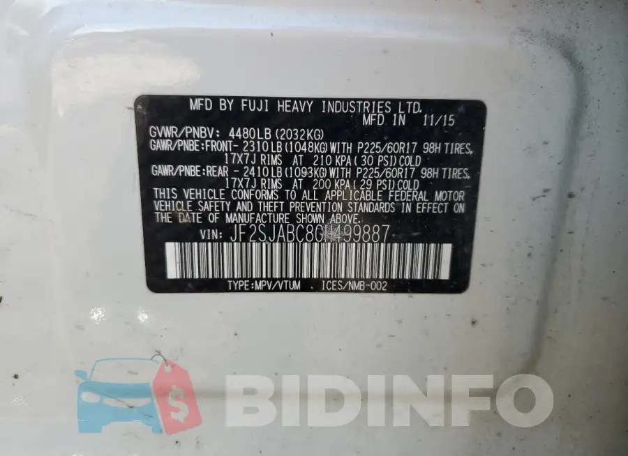 JF2SJABC8GH499887 Photo# 12