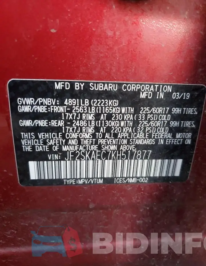 JF2SKAEC7KH517877 Photo# 14