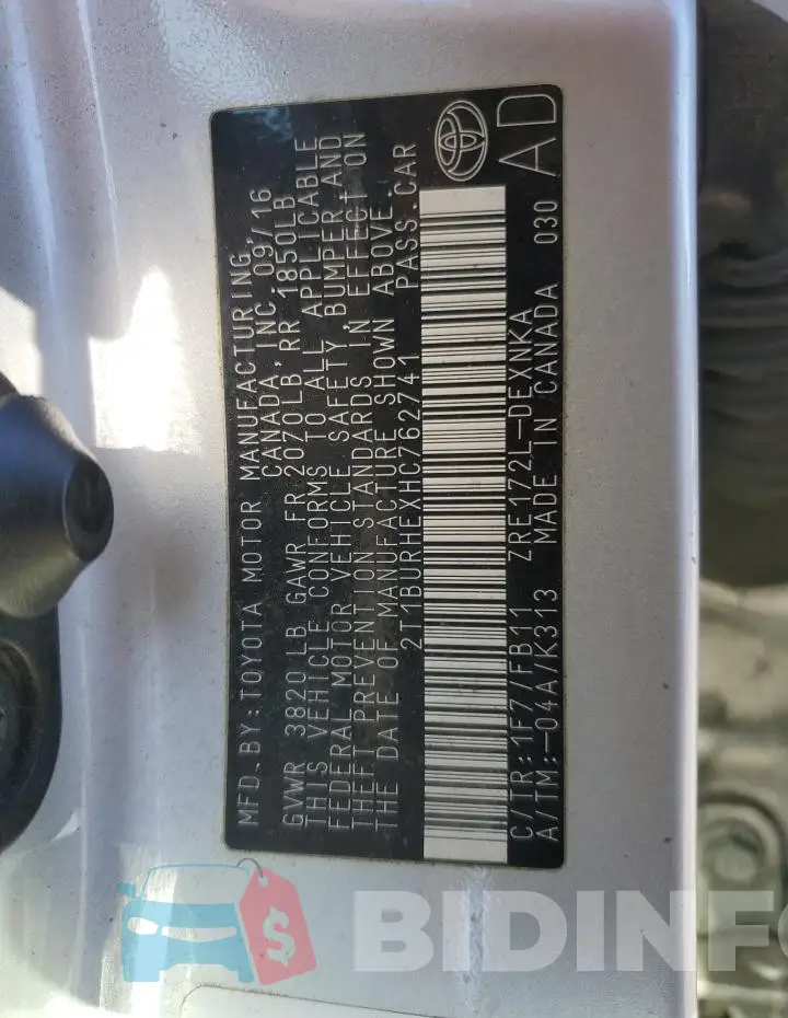 2T1BURHEXHC762741 Photo# 12
