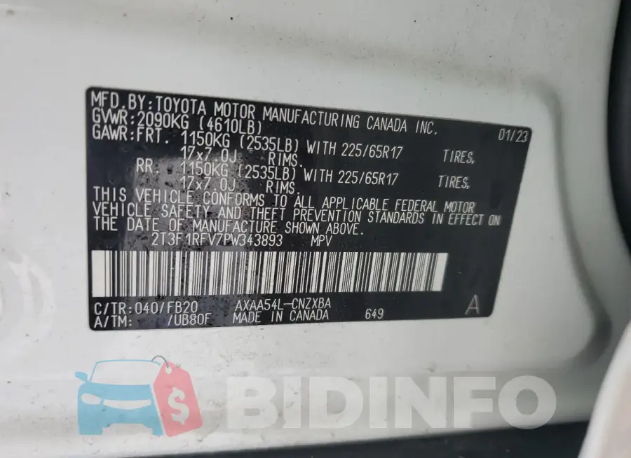 2T3F1RFV7PW343893 Photo# 13