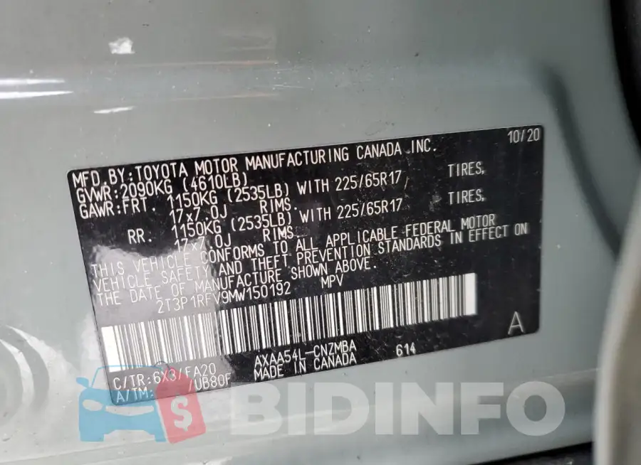 2T3P1RFV9MW150192 Photo# 13