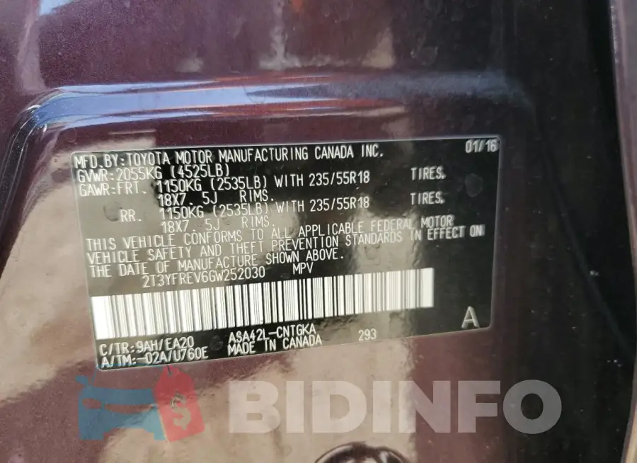 2T3YFREV6GW252030 Photo# 13