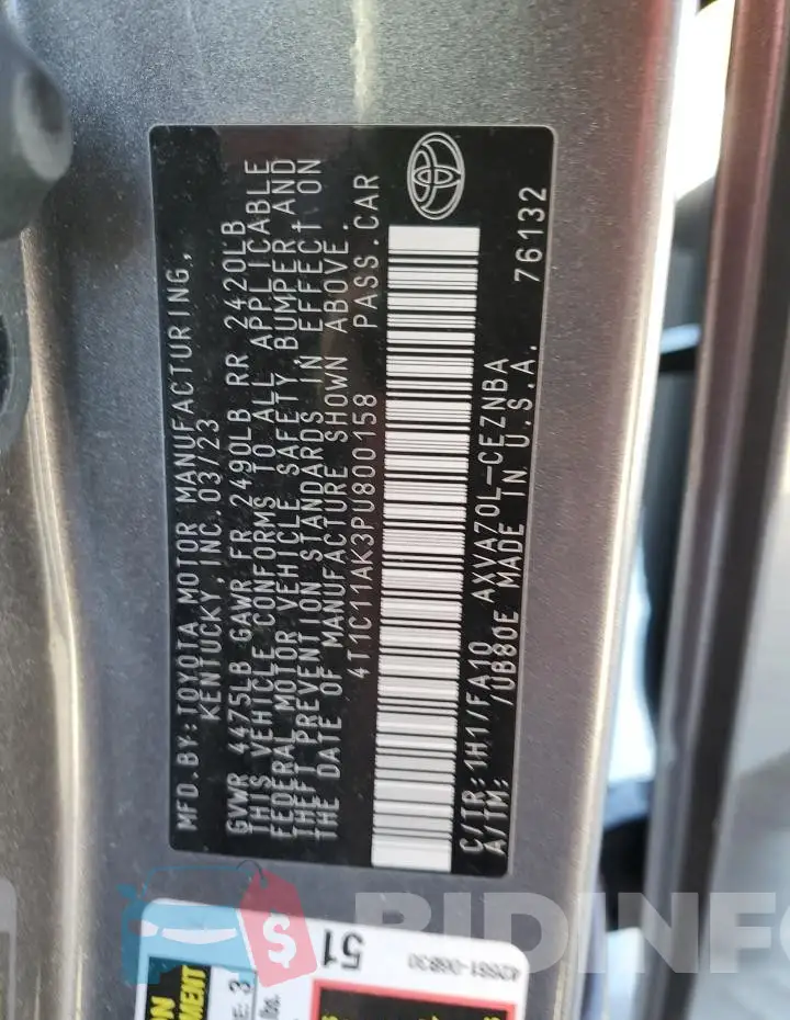 4T1C11AK3PU800158 Photo# 13